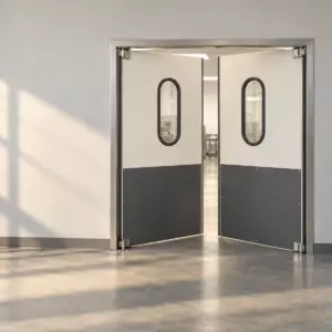 Жесткая маятниковая распашная дверь двустворчатая из сэндвич панелей 280*180